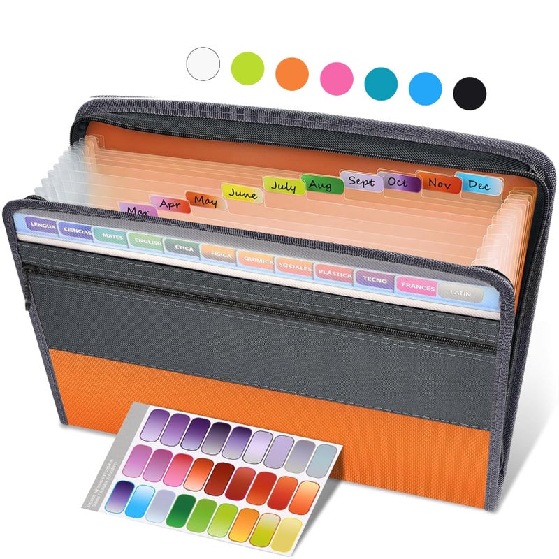 Sooez Accordion File Organizer with Safe Zipper, 12 Pocket Expanding File Folder with Front Pencil Pouch, Portable Monthly Paper Bill Tax Receipt Organizer, School Office Supplies, Letter Size, Orange - Image 1